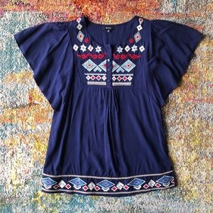 Verty Embroidered Blue red and white Mini Dress